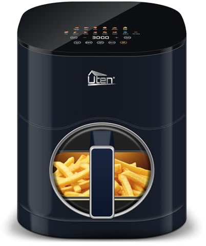 Uten Doppia Resistenza Friggitrice ad Aria 5,5 L con Finestra, Schermo Colori, 14 Menu Preimpostati, Avvio Ritardato, Filtro dell'olio, 2 Resistenza Controllare Indipendente, Cibo Senza Capovolgimento