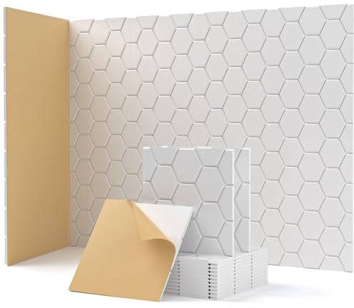 12 Stück Akustikplatten Selbstkleben, Schallabsorber, 30x30x0.9cm, Schalldämmung Wand tür Decken, Akustikpaneele für Gaming Deko, Büros, Studios, Schallschutzplatten (Weiß)