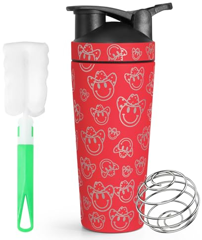 HNCY 750ml Shaker Edelstahl, Eiweiß Shaker mit Kugel, Protein Shakers Edelstahl, Shake Proteinshake, Tragbarer Workout Wasserbecher, BPA Free/Leak Proof, für Sport, Fitness, Eiweiß - Rot
