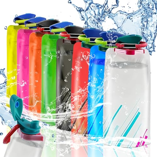 Sporgo 8 Stück 700ML Faltbare Trinkflasche Unisex Adult Zusammenklappbare Flexible Wasserflasche Wiederverwendbare Faltbare Flasche, Bpa-Frei Faltbare Trinkflasche für Wandern Abenteuer Reisen