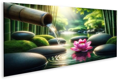 islandburner Prime Image sur toile Jardin zen tranquille Chute d'eau en bambou Mise au point avant Images murales Poster