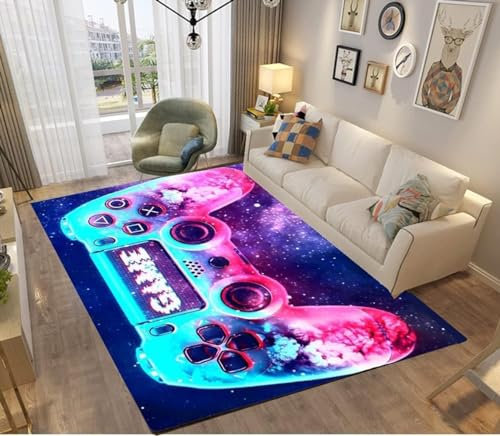 Suserritbcho Game Controller Gaming Modern Area Rug, Gaming Carpet, Gamer Rug, Indoor Floor Mat Soft with Non-Slip Backing Home Decor, Gamer Room Decor for Living Room, Bedroom (B,120X160CM)