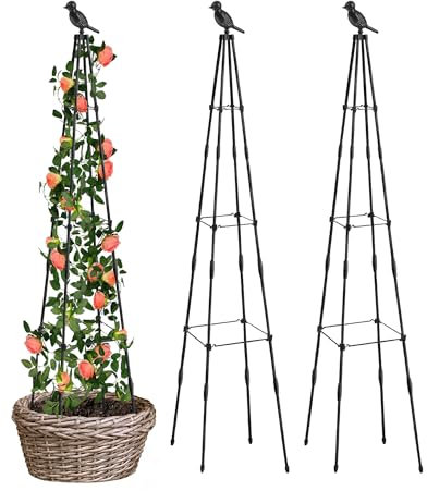 MYMULIKE 2Pcs Garden Obelisk, 120cm Garden Metal Trellis For Climbing Plants Outdoor, Plant Support Frame For Rose, Sweet Pea, Tomato, Fruit & Flower, Rose, Potted Plants