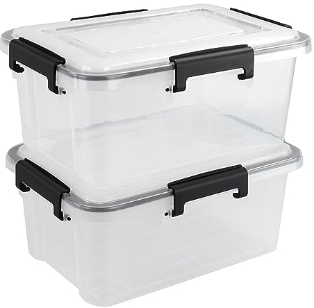 Fosly 2-pack 10 Liter Clear Storage Containers, Plastic Boxes with Sealed Circle and Lids