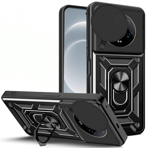 KZIOACSH Case for Xiaomi 14 Ultra 5G, [360 Rotaring Kickstand][Slide Camera Cover] Hybrid Soft TPU Frame+ Hard PC Back Case Military Grade Anti-Scratch Shockproof Rugged Bumper Phone Cover,Black