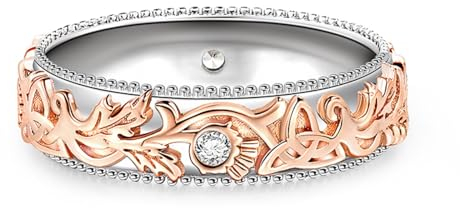 Jeulia Zweifarbige Damenringe aus Sterlingsilber Verlobungsring Ewigkeitsringe Eheringe mit Distel und keltischem Knoten geschnitzt für ihre Frauen Mädchen mit Schmuckschatulle (Roségold, 68(21.8))
