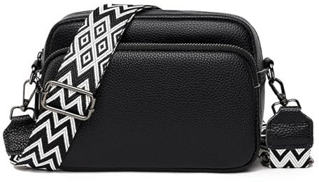 NOTAG Umhängetasche Damen, PU Leder Handtasche Damen Kleine Schultertasche mit Abnehmbarem Breitem Schultergurt (Schwarz)