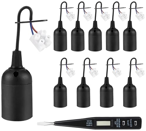 10 Pièces Douille E27 Support d'ampoule E27 rénovation Douille Base de Lumière Douille de Suspension Douille de Chantier Rénovation avec Testeur de Phase pour Ampoules LED