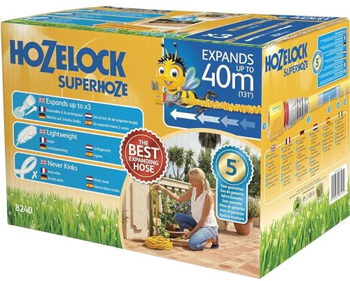 AMK® Hozelock Superhoze Expanding Hose Set 40m with Fittings Never Kinks or Tangles Irrigation Water Garden Hose Gardening Plants Home Watering System