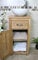 Slim Wooden Bathroom Vanity with Sink and Drawer - Natural Oak Bathroom Sink Cabinet with Oak Top - Single Vanity Unit with Chromed Mixer Tap - Small Round Ceramic Bowl (300CB025MINI)