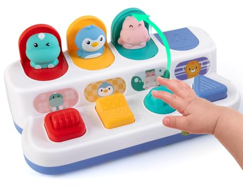 Tovol Zerky Jouet Montessori Cause à Effet 12 Mois, Jouet Animal Pop-Up à Bouton-Poussoir pour Bébé, Jouets Sensoriels Interactifs pour Tout-Petits 1 2 3 (Figurine Animale)