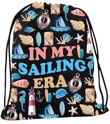 JYTAPP Segelliebhaber-Geschenk in meiner Segel-Era, Kordelzug-Tasche, Bootfahren, Segeln, Geschenk für Segler, Segelboot, Ruhestand, Schwarz, Standard, Reiserucksäcke