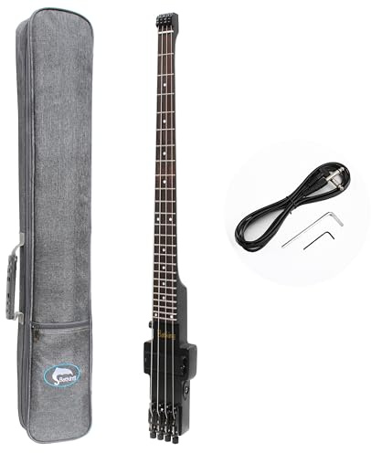Batking Basse électrique sans tête de voyage, basse électrique à 4 cordes, avec étui et truss Road & Wire