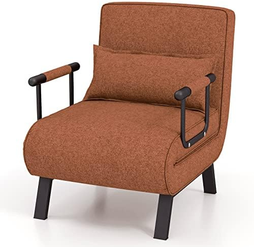 FANTASK 4 in 1 Schlafsofa mit Bettfunktion, klappbares Schlafsessel mit Verstellbarer Rückenlehne & abnehmbarem Kissen, Klappsessel, Sofabett, Kaffee