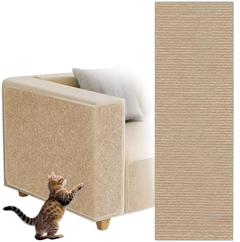 Tapete Autoadhesivo para Rascar Gatos, ZoneYan lfombrilla Autoadhesiva Recortable, DIY Climbing Cat Scratcher, Tapete Rascador para Gatos, Protege Alfombras y Sofás (Caqui, 40×200cm)