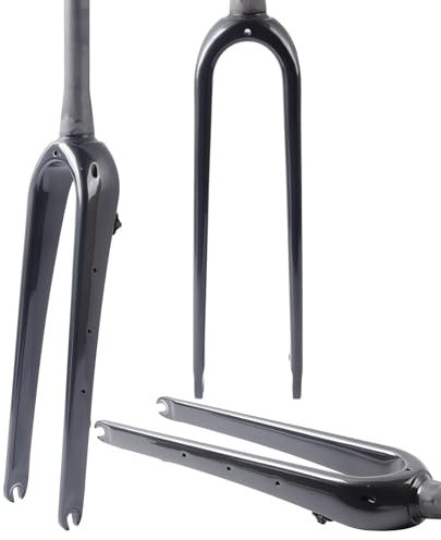 Nero Lucido, rastremato, Forcella Rigida in Fibra di Carbonio Gravel 700C Forcella Rigida per Bici da Strada in Fibra di Carbonio QR 9 mm Perno Passante Freno a Disco Tubo Dritto/rastremato da 1-1/8