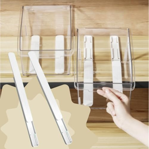 Lot de 4 glissières adhésives silencieuses en plastique pour armoires, tiroirs, boîtes, classeurs, poubelles - 26 cm de long - Blanc