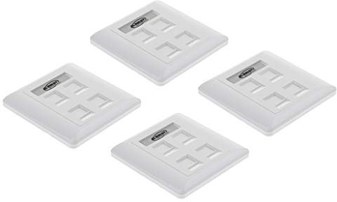pistro 4 enchufes de pared RJ11/RJ45 de doble banda, 4 puertos, placa de pared Ethernet de plástico ABS con Keystone, panel de doble orificio tipo 86