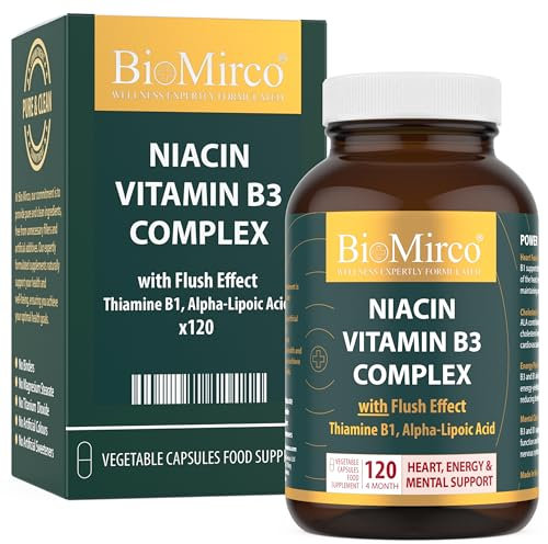 Niacin Vitamin B3 Complex, with Flush Effect, 120 Premium Capsules, Cognitive Function, Potent Dose, Made in The UK