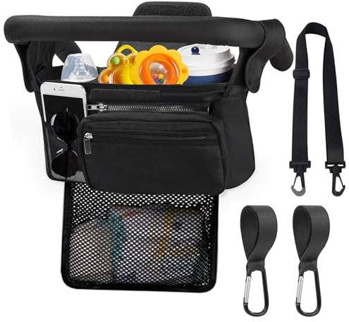 HOINCO Universal Baby Kinderwagen Organizer, mit Isolierten Cup Halter, Abnehmbare Mesh Tasche, Telefon Tasche Schultergurt, Passt zu den Meisten Kinderwagen.