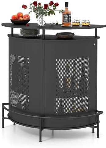 GOPLUS Bartisch, Küchentisch mit Glashalter & Ablagefläche, Bistrotisch mit Metallrahmen & Fußstütze, Tresentisch Hochtisch Bar Theke, Schwarz (Oval)
