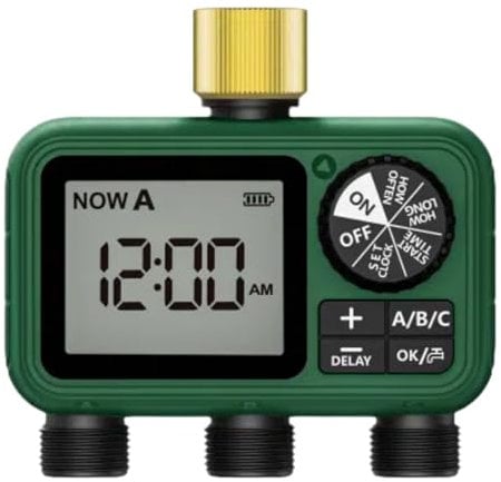 XinFuture Timer Sprinkler con 3 uscite in ottone, timer programmabile per tubo da giardino con ritardo di pioggia, sistema di irrigazione manuale e automatico, per 3 zone di irrigazione separate