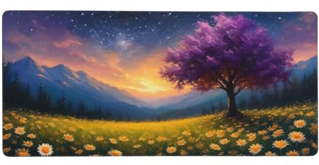 Gaming Mousepad XXL Lila, Mauspad Landschaft Schreibtischunterlage 600x300x3mm Mauspad Gaming, rutschfeste Gummibasis, Nahtlose Kantenfür, für PC Laptop Verbessert Präzision und Geschwindigkei t-5667