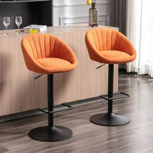 chairus Juego 2 Taburetes de Bar Giratorios Taburetes Alto de Cocina con Respaldo, Sillas Bar en Altura Ajustable Modernas para Isla Cocina/Comedor,Naranja