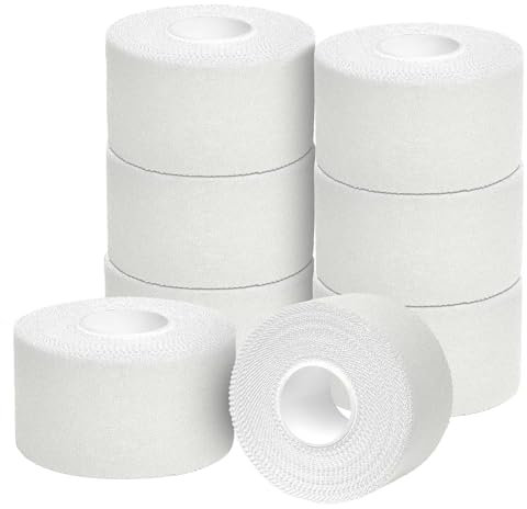 Sporttape Set Weiß 8 Tape Rollen (3,8cm x 10m), Selbstklebende, leicht abreißbar & wasserabweisend, Sporttape Hypoallergenes Tapes Medizinische Klebebänder für Fußball Volleyball Klettern Bjj
