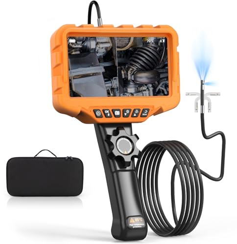 FISHOAKY Doppeltes Endoskop 210° mit zwei Linsen, IPS-Endoskop-Kamera 7 Zoll (17,8 cm) 1080P mit Rollsteuerung, flexible wasserdichte Kamerasonde 6,5 mm für Inspektionen an der Wand, Auto
