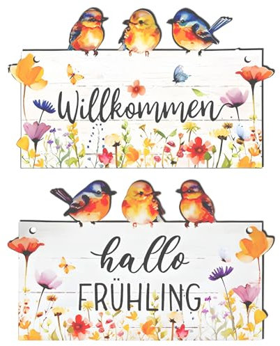 Türschild Willkommen,Vintage Holz und Metall Deko Schild für Haustür und Garten,Beidseitig bedrucktes Willkommensschild mit Jutekordel,Ideal als Einzugsgeschenk,Richtfest oder Deko für Zuhause