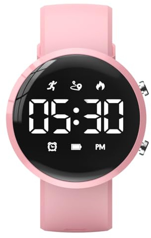 Focwony Kids Fitness Tracker Watch, Digital Steps Counter, Boys Girls Waterproof Wristwatch with Step Counting/Distance/Calories/Stopwatch/Alarm Clock, Great Xmas Gift for Children Teens (Pink)