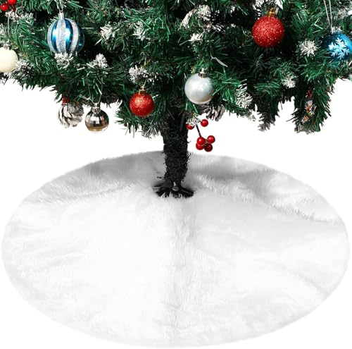 YXHZVON Weihnachtsbaum Rock Plüsch, 150cm Weiß Kunstfell Weihnachtsbaum Rock Runder Christbaumständer Dekoration Teppich für Weihnachtsfeier Wohnkultur
