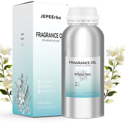 JEPEErbz White Tea Duftöl für Aroma Diffuser, 500ml, 100% Reines Aromatherapie Ätherisches Öl, Natürlich & Langanhaltend, für Zuhause, Spa & Hotel