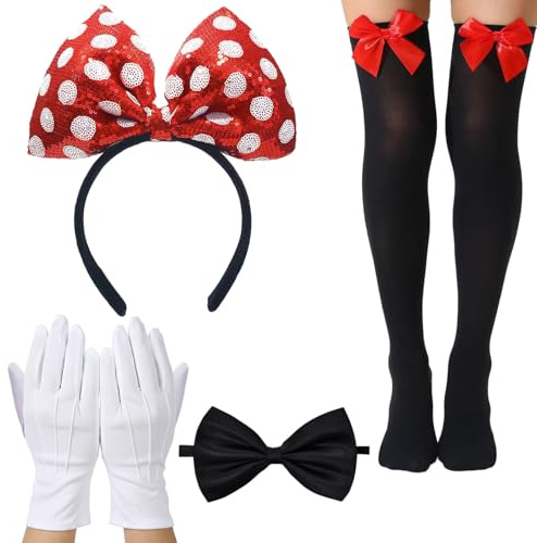 BMYUK Mini Maus Haarreifen mit Maus Ohren +Handschuhe +Krawatte/Ohren +Handschuhe +Krawatte+Strümpfe für Fasching Karneval Motto Cosplay Party