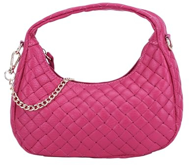 SH Leder Damen Kleine Handtasche aus Echtem Leder mit Geflochten print und Goldkette, Elegante Umhängetasche Hobo tasche 21x20cm Julie G316