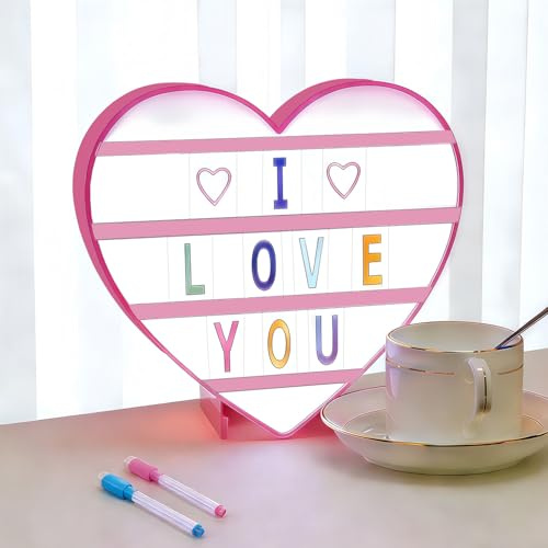 Herzförmig LED Lightbox mit 96 Buchstaben, 2 Stifte, Batterie und USB Betrieben, LED Leuchtkasten für Hochzeiten Geburtstagsfeie Party, Valentinstag Deko für Zuhause, Geschenke für Frauen and Mädchen