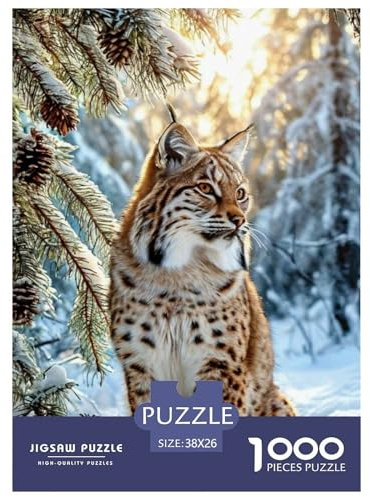 Der Lynx im Winter Schneewald Puzzles 1000 Teile Schwer Puzzle Spielzeug Pädagogisches Spiel Impossible Tiere Herausforderungsspielzeug Für Erwachsene Und Kinder Ab 12 Jahren 38x26cm/1000pcs
