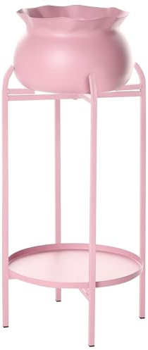 Beliani Pot de Fleurs sur Pieds en Métal 25 x 25 x 60 cm Intérieur Extérieur Forme Ronde Rose Mokuren