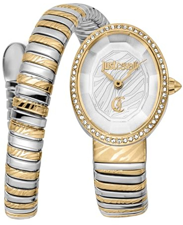 Just Cavalli Signature Snake Velina - Damen-Armbanduhr Quarz Mode Armband und Gehäuse aus Edelstahl Farbe Grau Analoges Zifferblatt Grau - JC1L353M0055