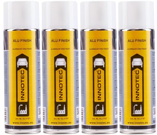4 Stück INNOTEC Alu Finish 500 ml – Aluminiumgrauer Lackspray für Metall & Kunststoff – schnell trocknend, UV- & temperaturbeständig – ideal für Felgen, Motorenteile, Aggregate & Industrieoberflächen