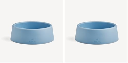 Beco Dog Bowl - Food & Water Steady Bowl, Recycled Plastic, Non-Slip Rubber Base, Coastal Blue, Small (Pack of 2)