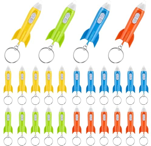TaimeiMao 26 Llaveros con Mini Linternas,Mini Linternas con Forma de Cohete | Llaveros con Forma de Cohete Led de Colores, Llaveros con Forma de Cohete LED, para Recuerdos de Fiesta, Pequeños Regalos