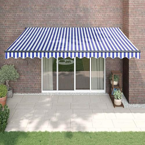 Gecheer Elektrische Markise mit Kurbel Blau und Weiß 4x3 m, Wasserdicht Anti-UV Sonnenmarkise Balkonmarkise für Balkon Terrasse Garten Café3154498