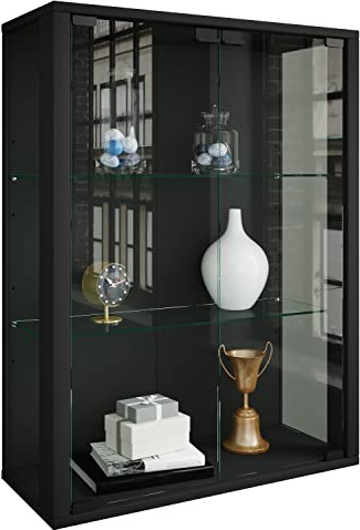 VCM Udina Vitrine Mural Udina - sans Éclairage LED Vitrine Décoration Rangement Vitre, Bois, Noir, 80 x 60 x 25 cm