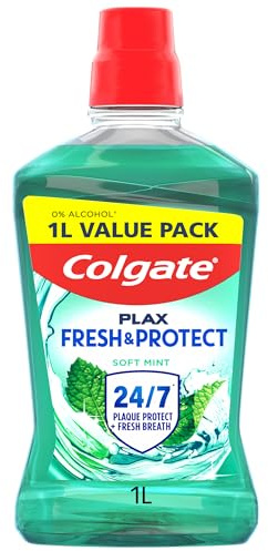 Colgate Plax Soft Mint Alcohol Free* Mouthwash 1L - mouthwash Alcohol Free* - Instant Long-Lasting Freshness - no Burn Experience - 24/7 Plaque Protection When Used Twice Daily