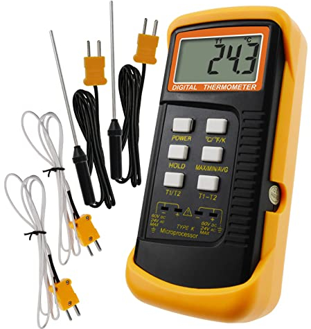 Thermomètre De Type K Avec Capteur De Thermocouple 1300 ° C (° C, ° F Et K Avec 4 Thermocouples (câblé Et Acier Inoxydable)