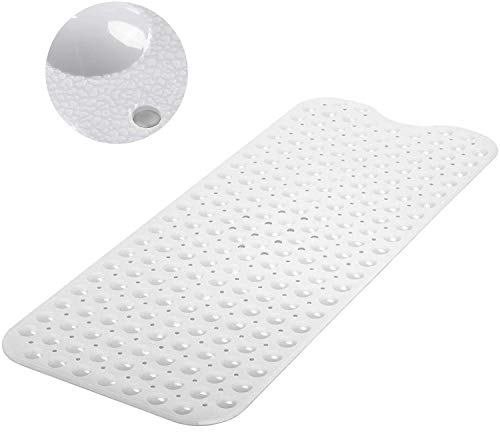 MASS DYNAMIC Extra-Long Non-Slip Bath Mat – 100x40cm Opaque White Shower Mat with 200 Suction Cups & 176 Drain Holes, Anti Mould, Machine Washable, BPA-Free, Safe for Kids, Elderly & Pets