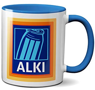 SmartyPants Alki Logo Mug - Joke Funny Parody Shop Cup Coffee Tea Supermarket Christmas (Blue Handle)
