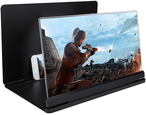 Handy Bildschirmvergrößerer, 35,6 cm (14 Zoll) HD 18 fache Vergrößerung mit freiem 3 bis 5 fachem Zoom, augenschonender, klappbarer Ständer für Filme, Spiele, ABS Schwarz 1 Stück